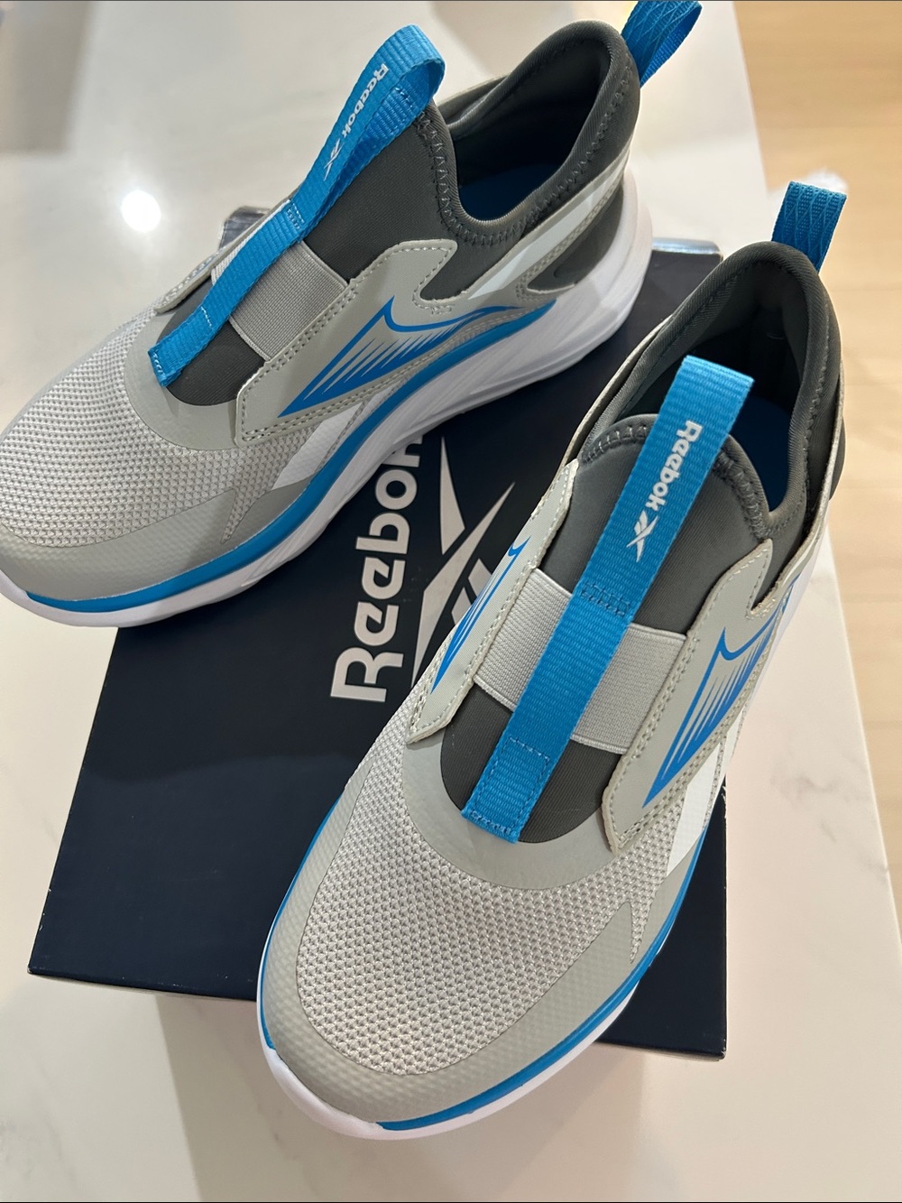 Reebok Men's Slip-On Sneakers in Light Gray and Blue